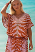 abstract tiger print orange and pink short beach cover up by Lindsey Brown