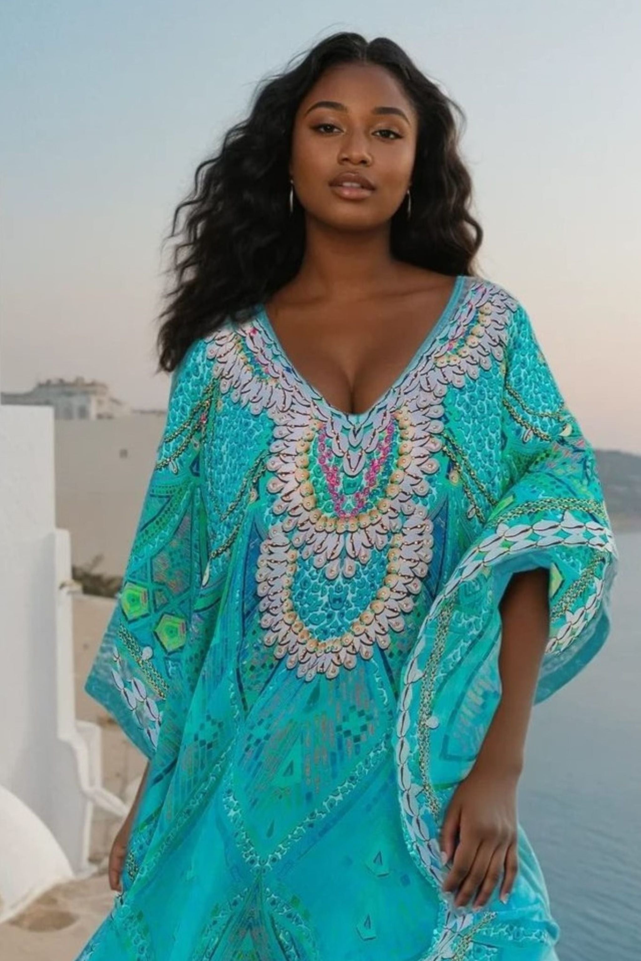 aqua plus size silk designer beach cover ups by Lindsey Brown silk resort wear 