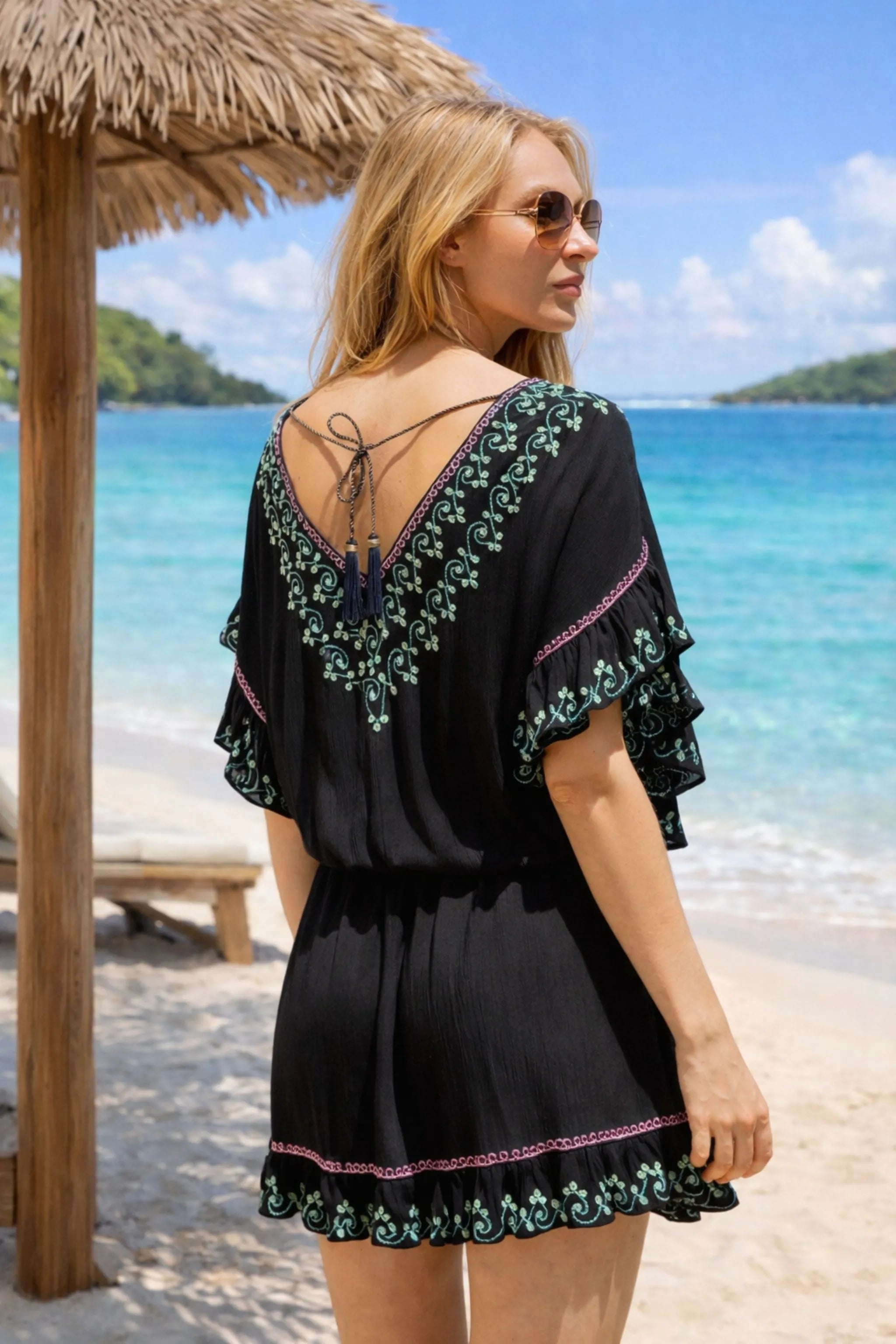black v back embroidered cotton beach dress by lindsey brown