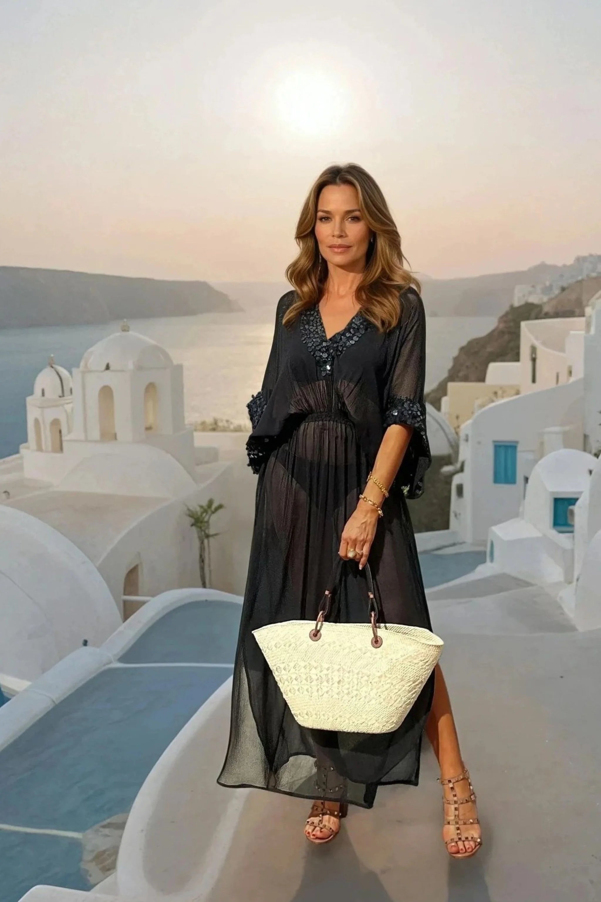 black silk maxi kaftan dresses to wear on vacation by Lindsey Brown 