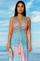 blue and pink floaty halter-neck resort wear dresses by lindsey brown