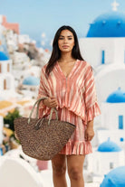 blush peach silk tie dye luxury resort wear kaftan dress by Lindsey Brown