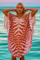 tiger print floaty beach cover up by Lindsey Brown luxury resort wear 