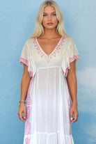 white pink midi length beach dresses by Lindsey Brown resort wear 