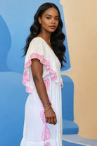 white pink midi length cotton beach dresses by Lindsey Brown