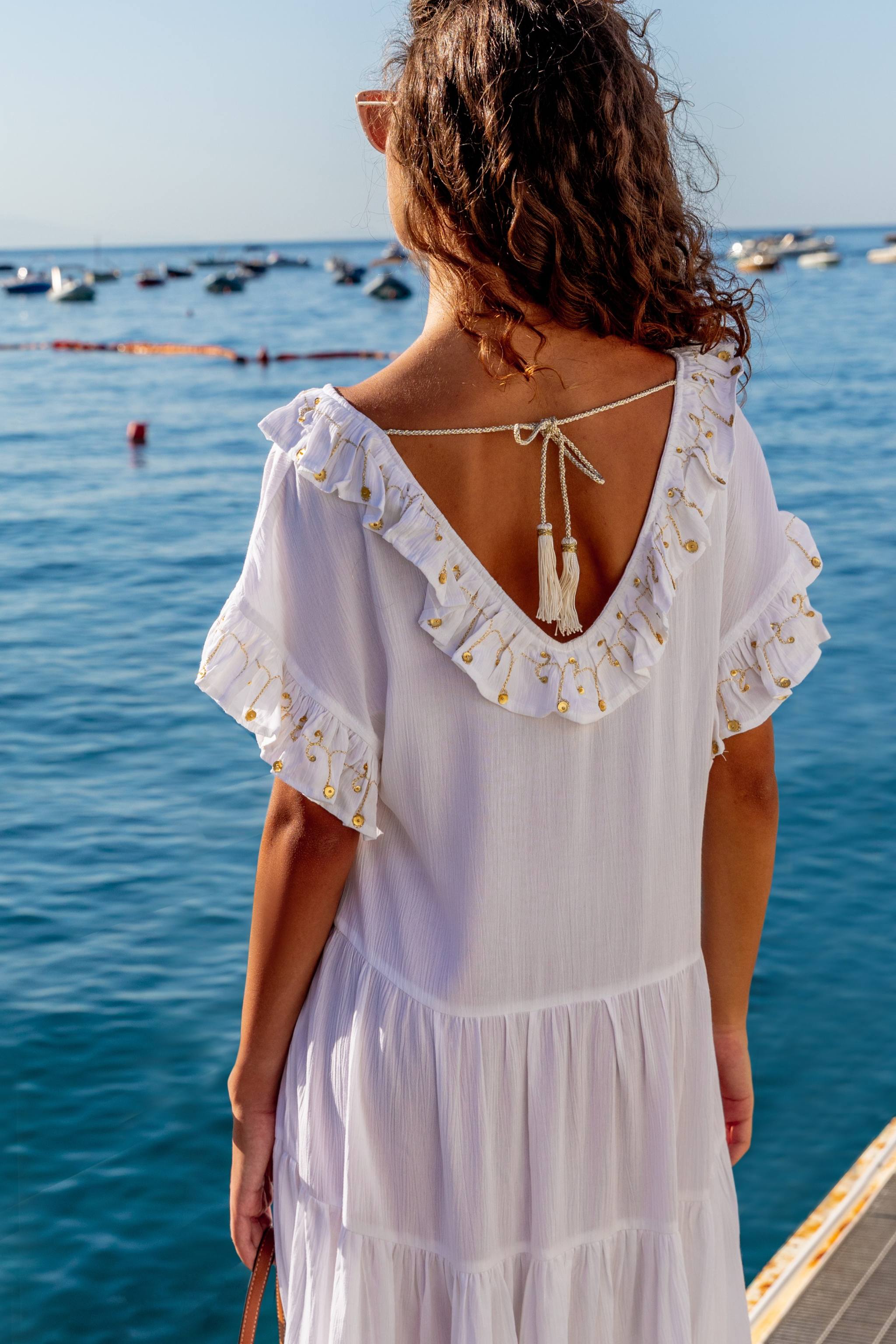 White v back cotton beach dresses to wear on holiday by Lindsey Brown resort wear